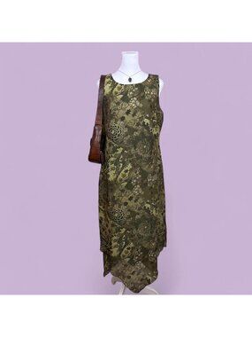 90s green floral boho whimsygoth midi dress